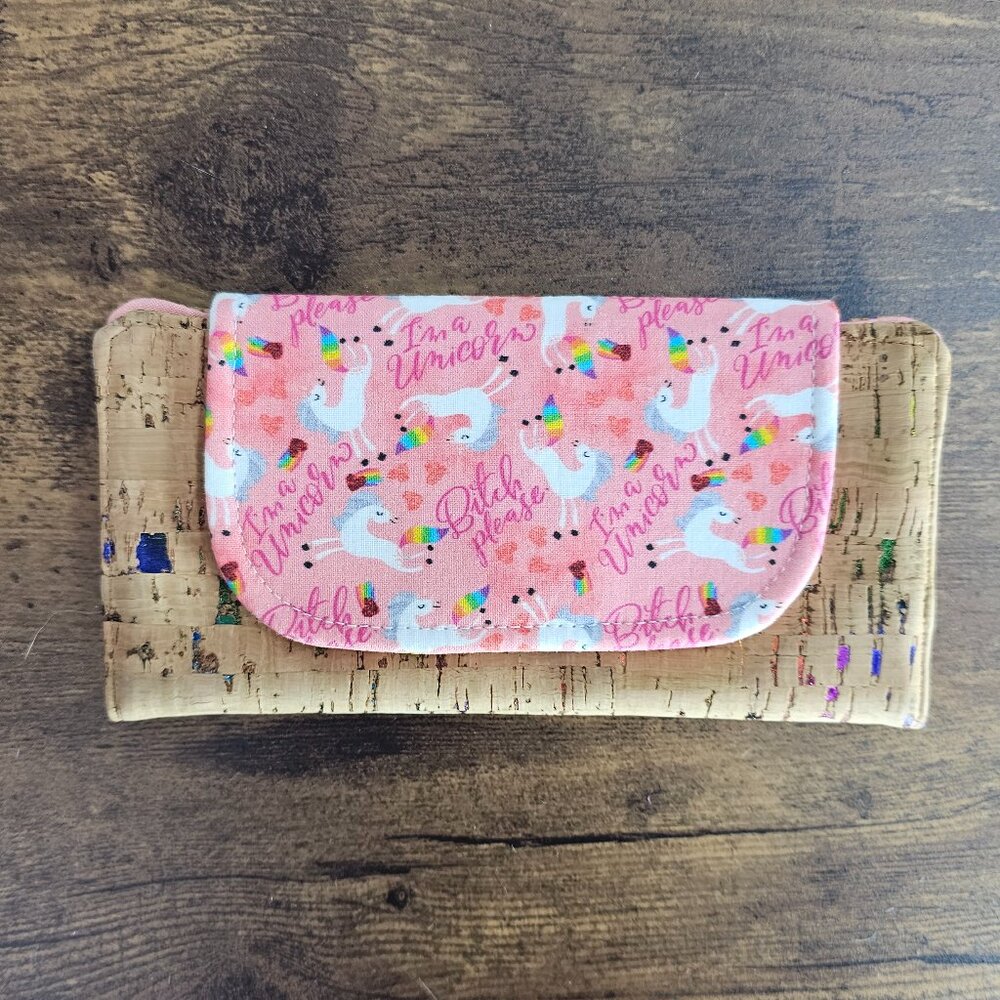 NEW Pink Unicorn and Rainbow Cork Slim Wallet